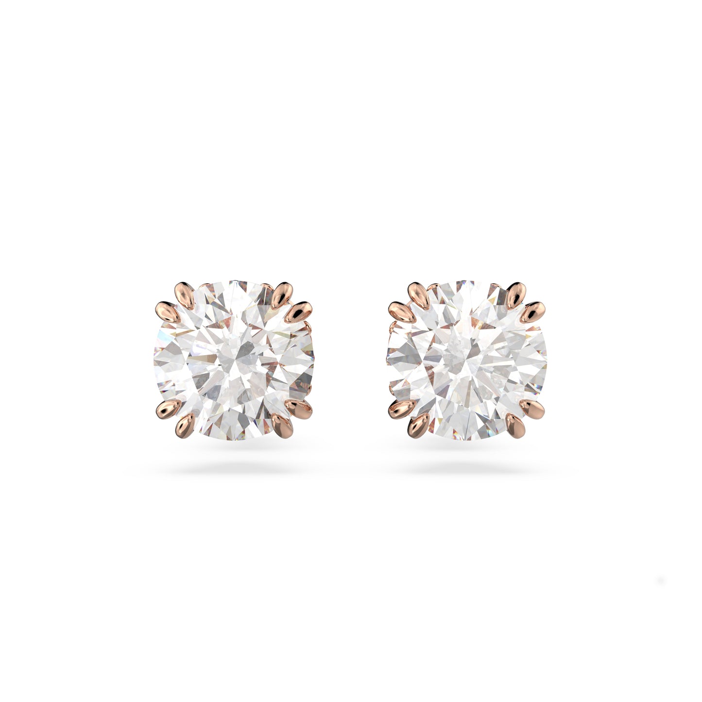 Pendientes de botón Stilla, Talla redonda, Blancos, Baño tono oro rosa