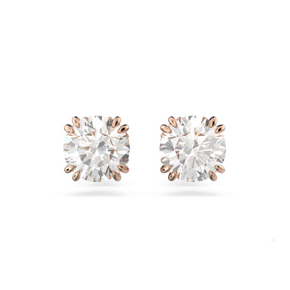 Pendientes de botón Stilla, Talla redonda, Blancos, Baño tono oro rosa