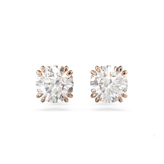 Pendientes de botón Stilla, Talla redonda, Blancos, Baño tono oro rosa