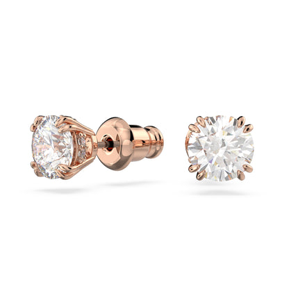 Pendientes de botón Stilla, Talla redonda, Blancos, Baño tono oro rosa