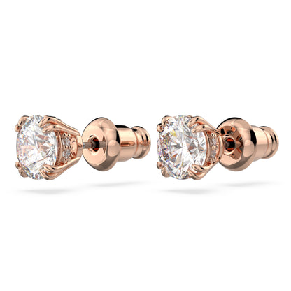Pendientes de botón Stilla, Talla redonda, Blancos, Baño tono oro rosa