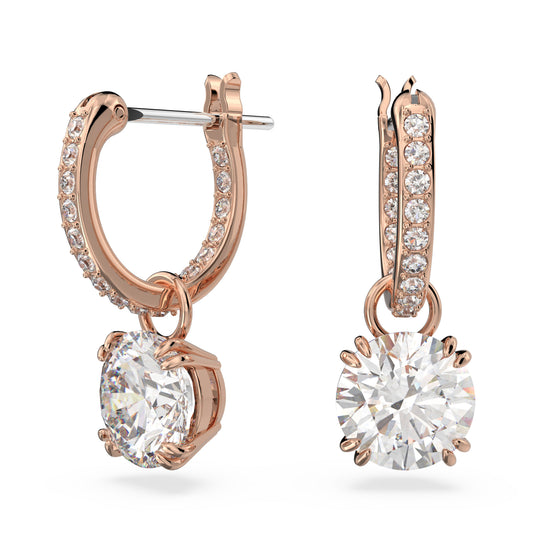 Pendientes Stilla, Talla redonda, Blancos, Baño tono oro rosa