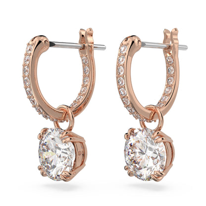 Pendientes Stilla, Talla redonda, Blancos, Baño tono oro rosa