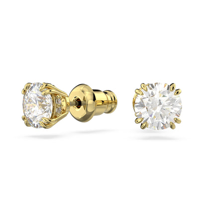 Pendientes de botón Stilla, Talla redonda, Blancos, Baño tono oro