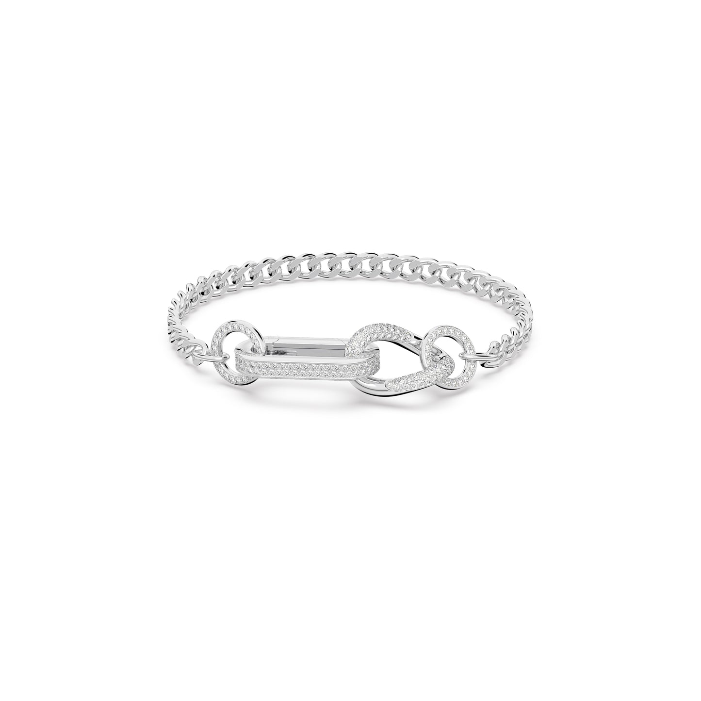 Pulsera Dextera, Pavé, Mezcla de eslabones, Blanca, Baño de rodio