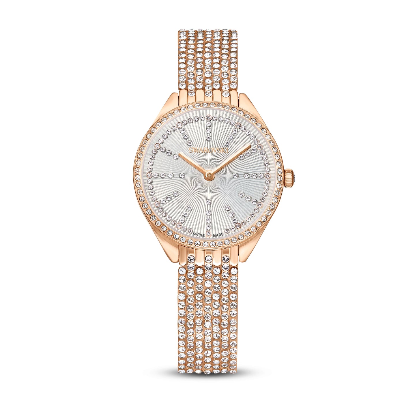 Reloj Attract  Recubierto en pavé, Brazalete de metal, Tono oro rosa, Acabado tono oro rosa