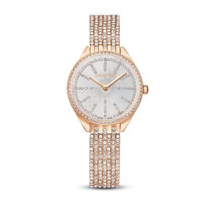 Reloj Attract  Recubierto en pavé, Brazalete de metal, Tono oro rosa, Acabado tono oro rosa