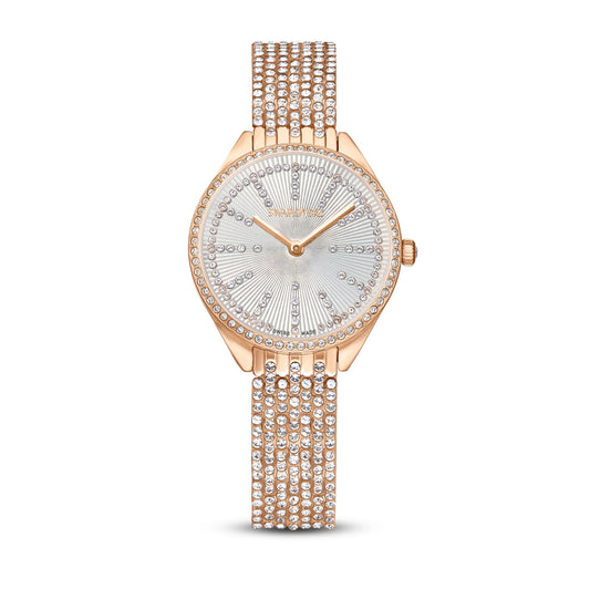 Reloj Attract  Recubierto en pavé, Brazalete de metal, Tono oro rosa, Acabado tono oro rosa