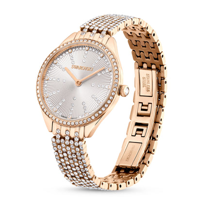 Reloj Attract  Recubierto en pavé, Brazalete de metal, Tono oro rosa, Acabado tono oro rosa