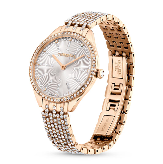 Reloj Attract  Recubierto en pavé, Brazalete de metal, Tono oro rosa, Acabado tono oro rosa