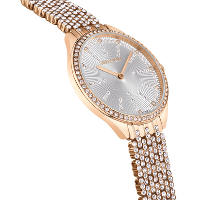 Reloj Attract  Recubierto en pavé, Brazalete de metal, Tono oro rosa, Acabado tono oro rosa