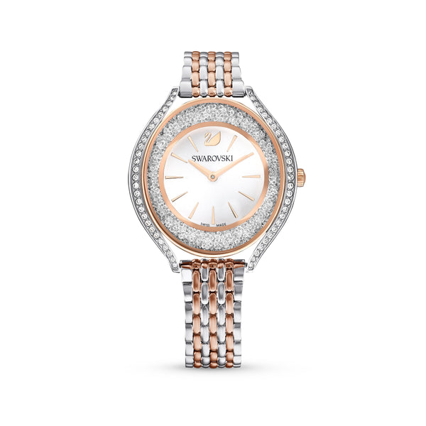 Reloj Crystalline Aura, Brazalete de metal, Blanco, Acabado tono oro rosa