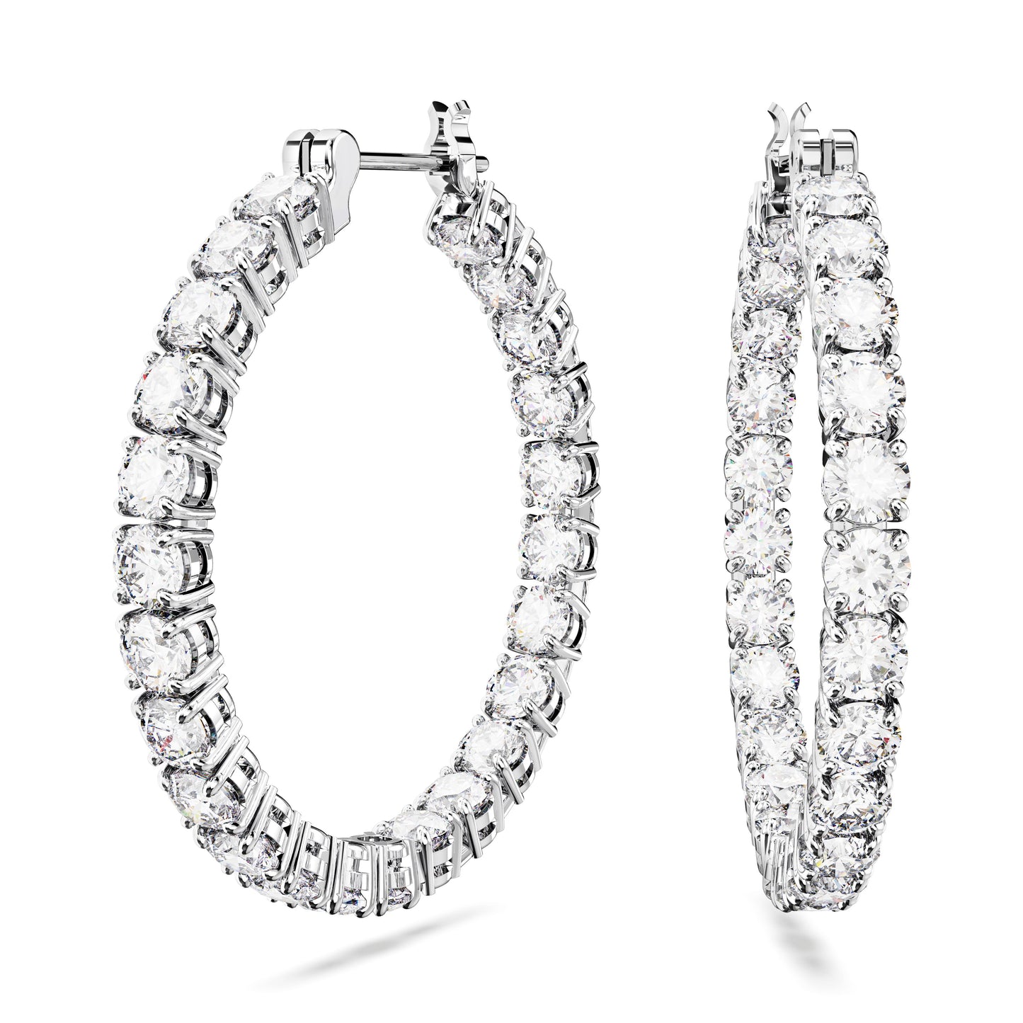 Pendientes de aro Matrix Talla redonda, Blancos, Baño de rodio