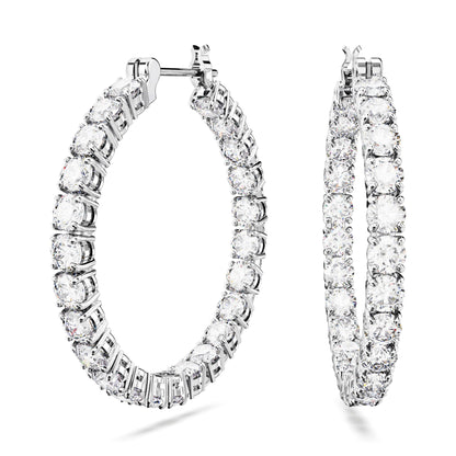 Pendientes de aro Matrix Talla redonda, Blancos, Baño de rodio