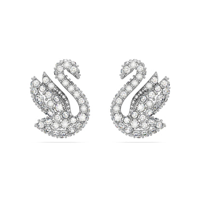 Pendientes de botón Swarovski Iconic SwanCisne, Blancos, Baño de rodio