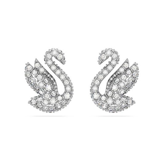 Pendientes de botón Swarovski Iconic SwanCisne, Blancos, Baño de rodio