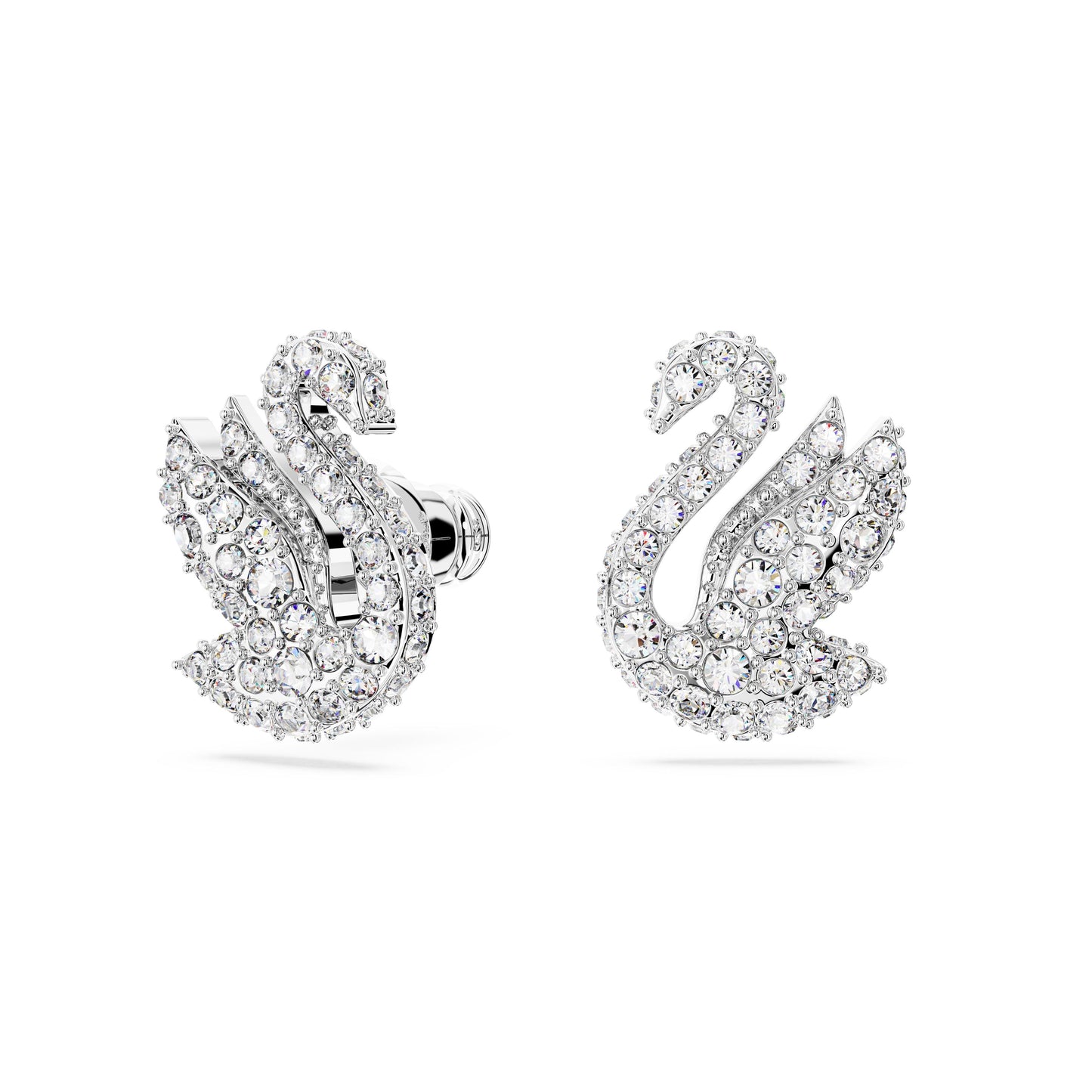 Pendientes de botón Swarovski Iconic SwanCisne, Blancos, Baño de rodio