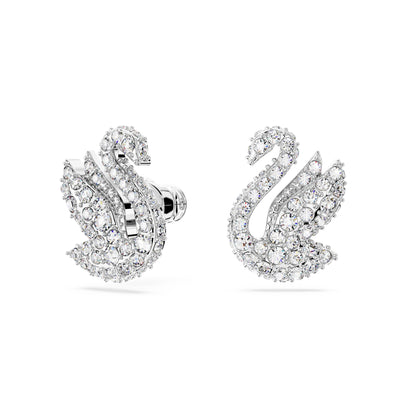 Pendientes de botón Swarovski Iconic SwanCisne, Blancos, Baño de rodio