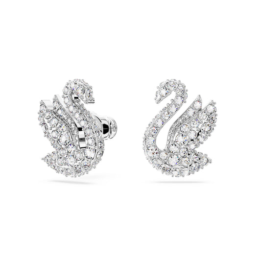 Pendientes de botón Swarovski Iconic SwanCisne, Blancos, Baño de rodio