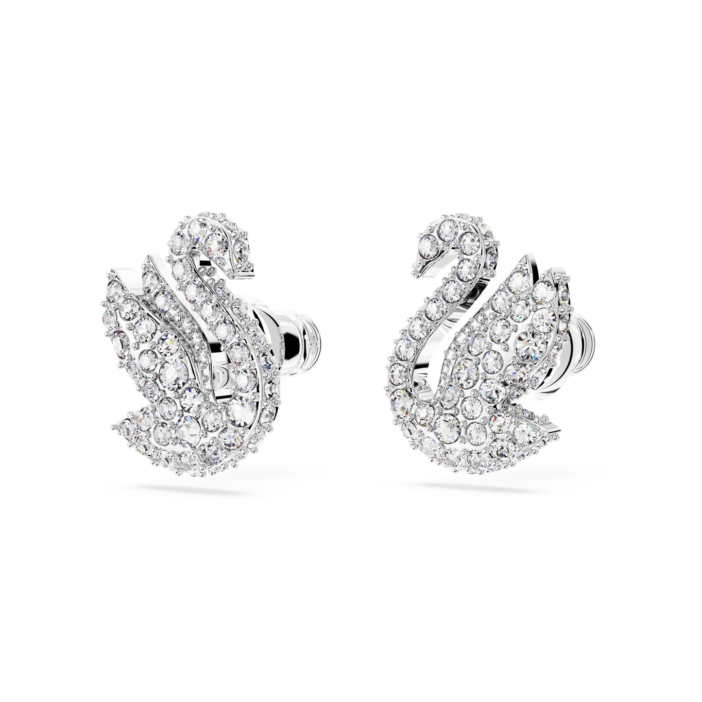 Pendientes de botón Swarovski Iconic SwanCisne, Blancos, Baño de rodio
