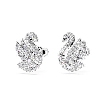 Pendientes de botón Swarovski Iconic SwanCisne, Blancos, Baño de rodio