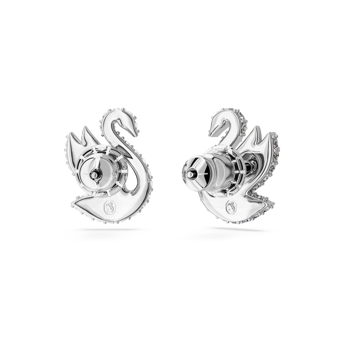 Pendientes de botón Swarovski Iconic SwanCisne, Blancos, Baño de rodio