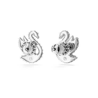 Pendientes de botón Swarovski Iconic SwanCisne, Blancos, Baño de rodio