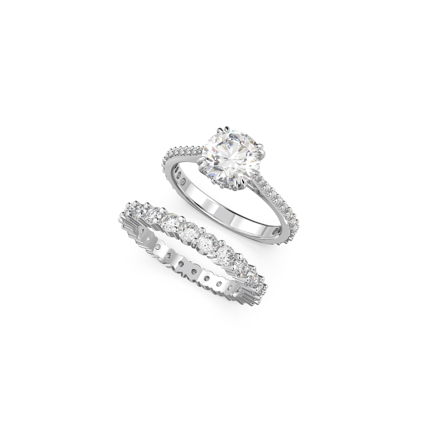 Anillo Stilla, Conjunto (2), Talla princesa, Blanco, Baño de rodio