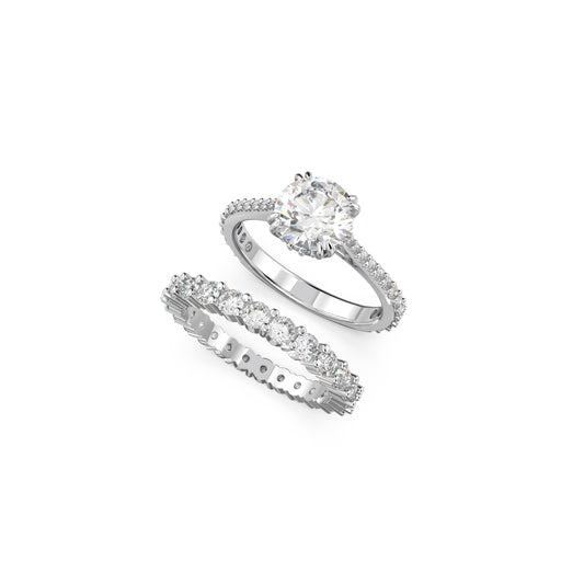 Anillo Stilla, Conjunto (2), Talla princesa, Blanco, Baño de rodio