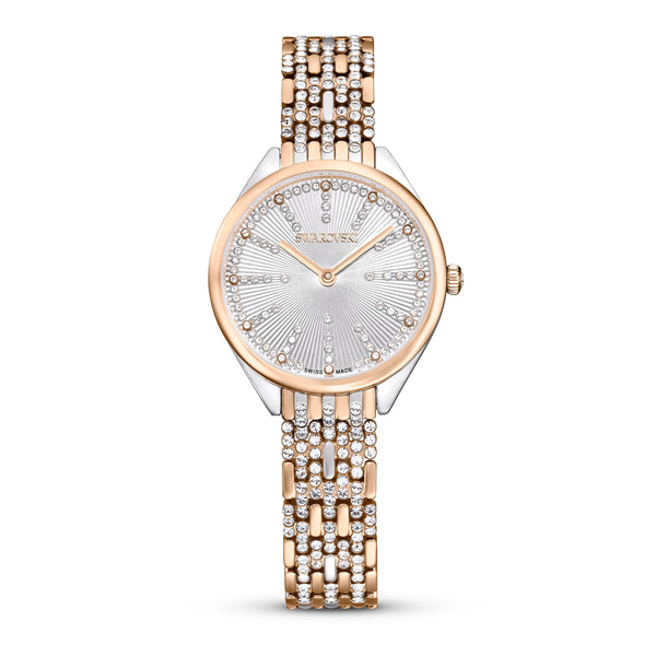 Reloj Attract Fabricado en Suiza, Pavé, Brazalete de metal, Tono oro rosa