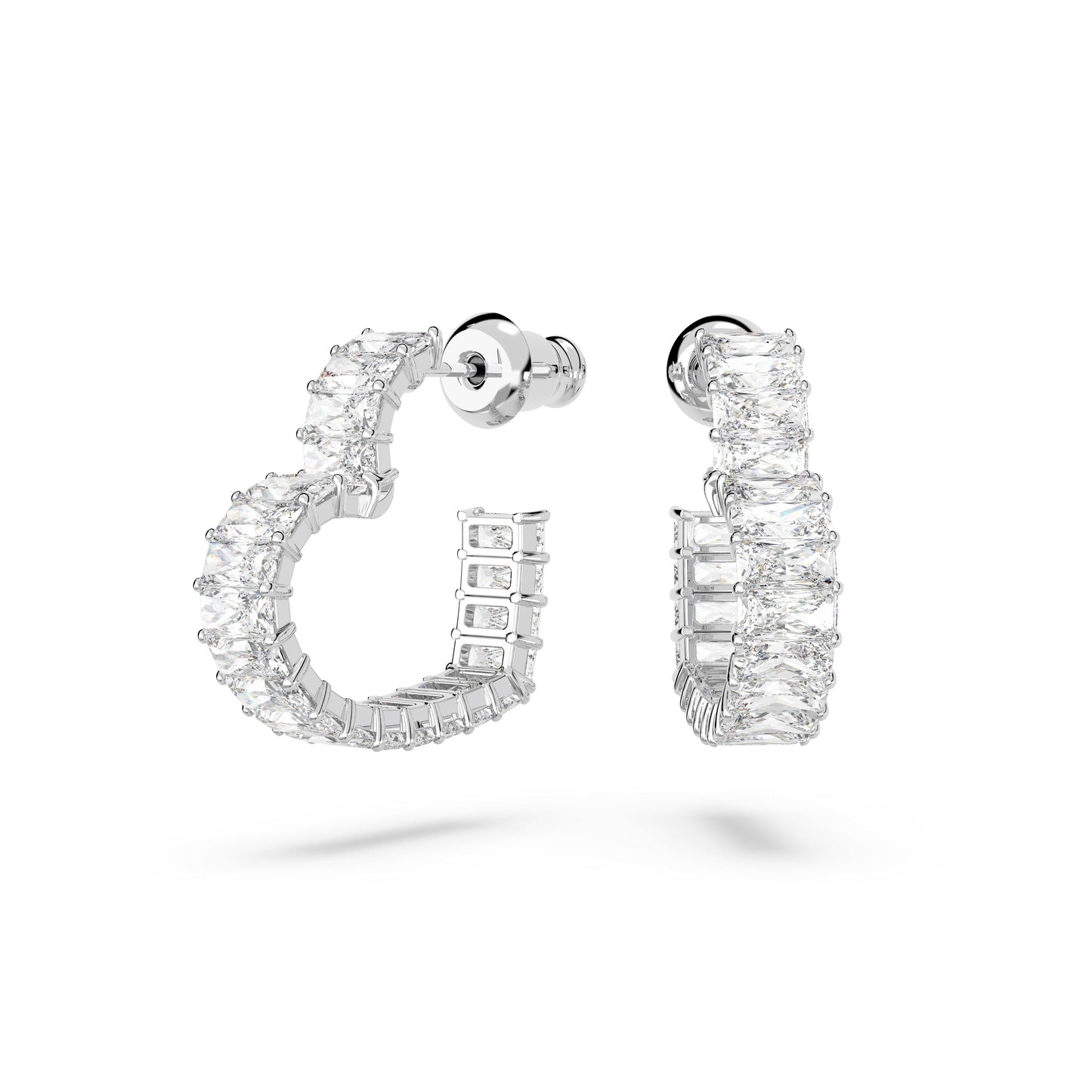 Pendientes de aro Matrix Corazón, Pequeños, Blancos, Baño de rodio