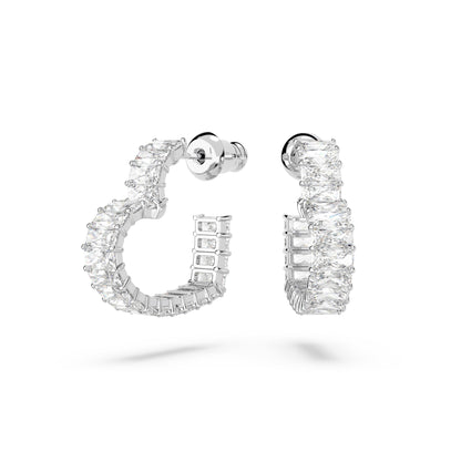 Pendientes de aro Matrix Corazón, Pequeños, Blancos, Baño de rodio