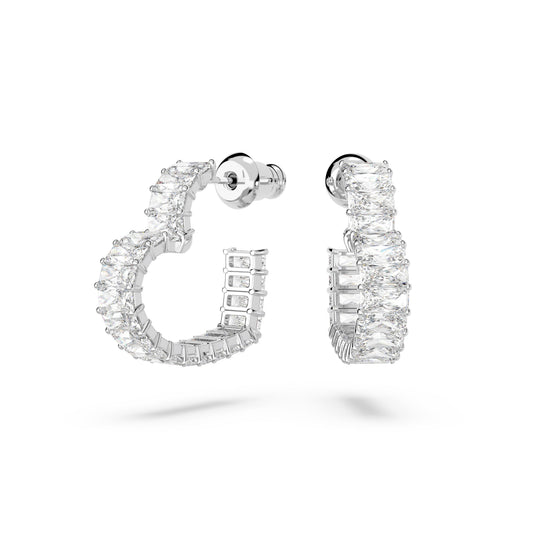 Pendientes de aro Matrix Corazón, Pequeños, Blancos, Baño de rodio