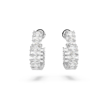 Pendientes de aro Matrix Corazón, Pequeños, Blancos, Baño de rodio