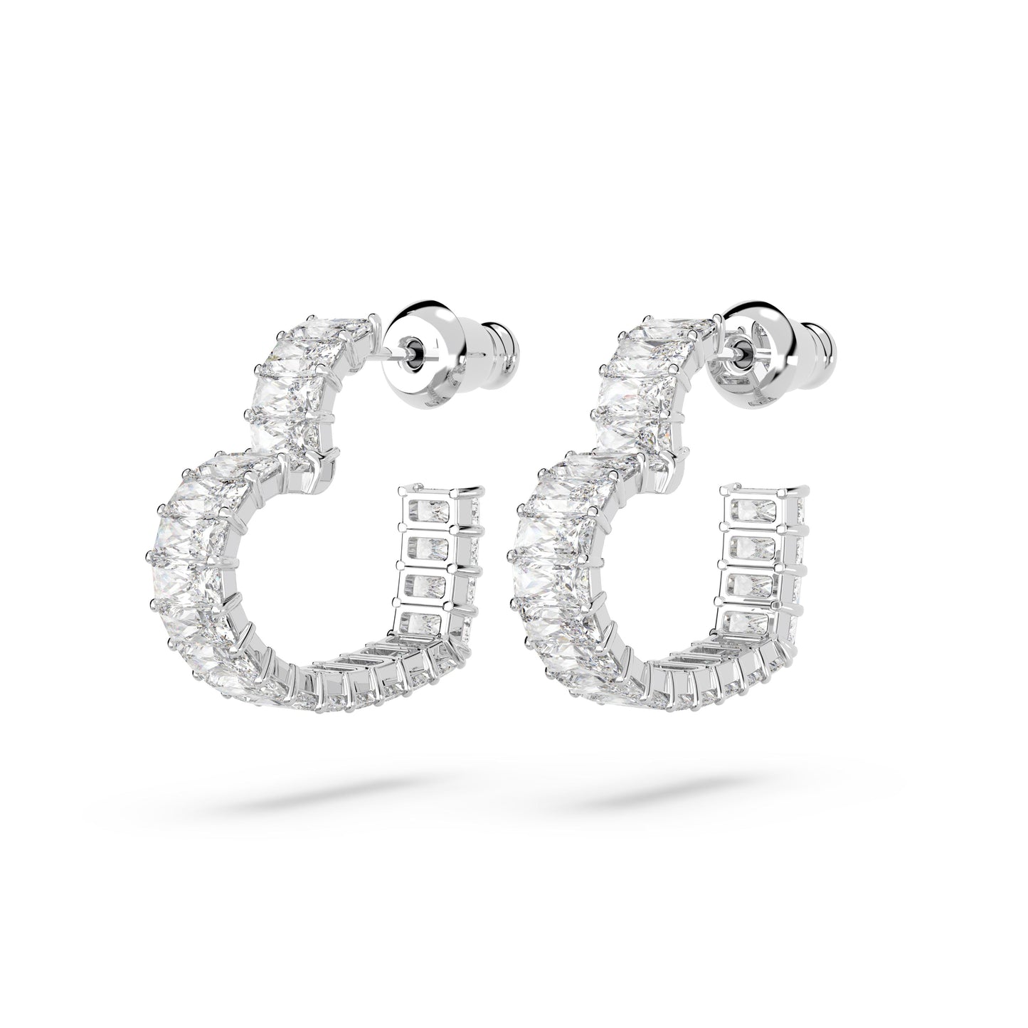 Pendientes de aro Matrix Corazón, Pequeños, Blancos, Baño de rodio