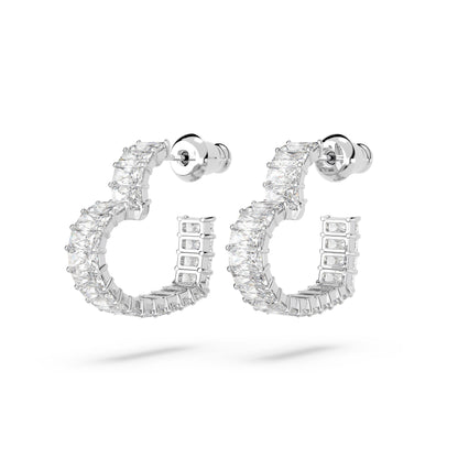 Pendientes de aro Matrix Corazón, Pequeños, Blancos, Baño de rodio