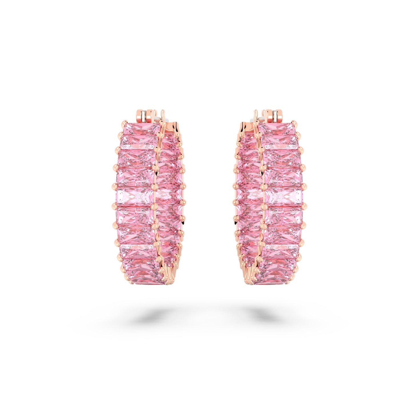 Pendientes de aro Matrix Talla baguette, Rosas, Baño tono oro rosa