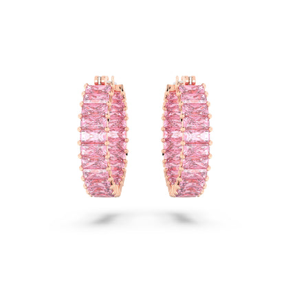 Pendientes de aro Matrix Talla baguette, Rosas, Baño tono oro rosa