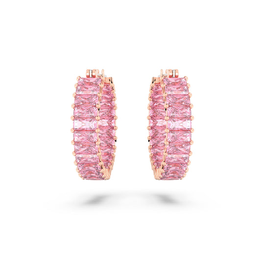 Pendientes de aro Matrix Talla baguette, Rosas, Baño tono oro rosa