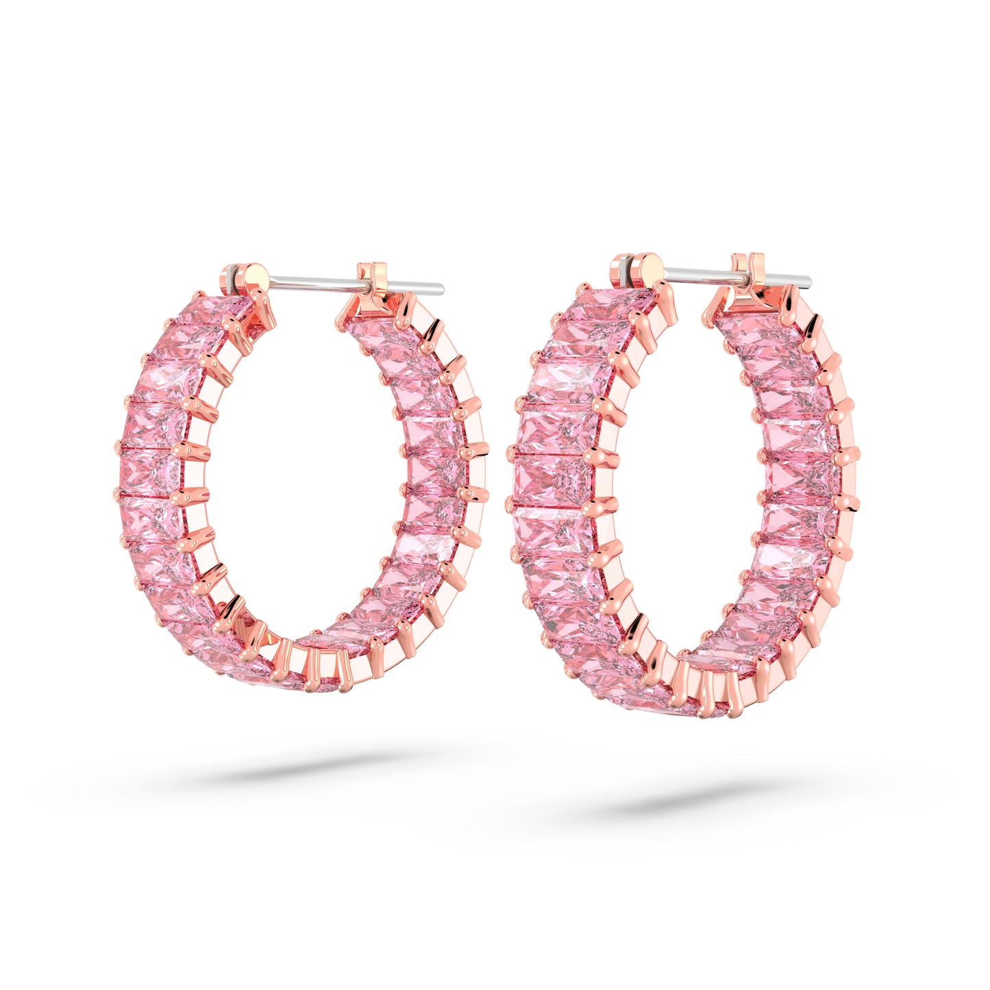 Pendientes de aro Matrix Talla baguette, Rosas, Baño tono oro rosa