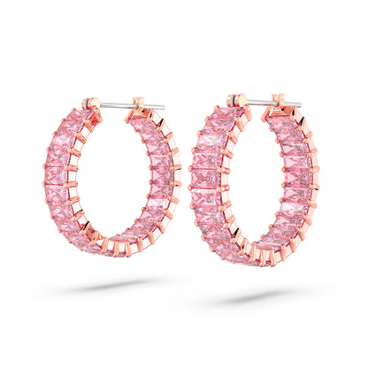 Pendientes de aro Matrix Talla baguette, Rosas, Baño tono oro rosa