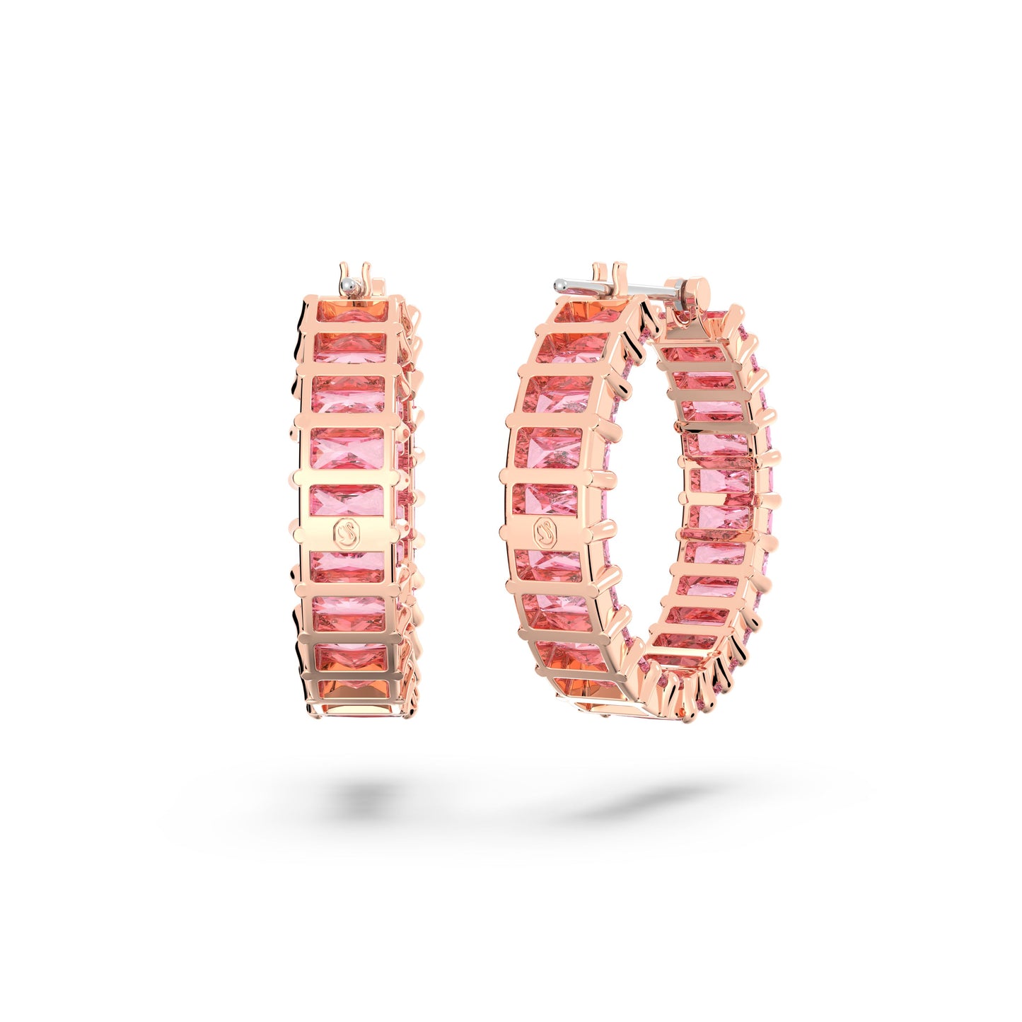Pendientes de aro Matrix Talla baguette, Rosas, Baño tono oro rosa