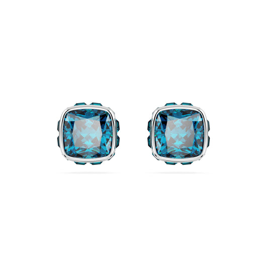 Pendientes de botón Birthstone, Talla cuadrada, Diciembre, Azules, Baño de rodio