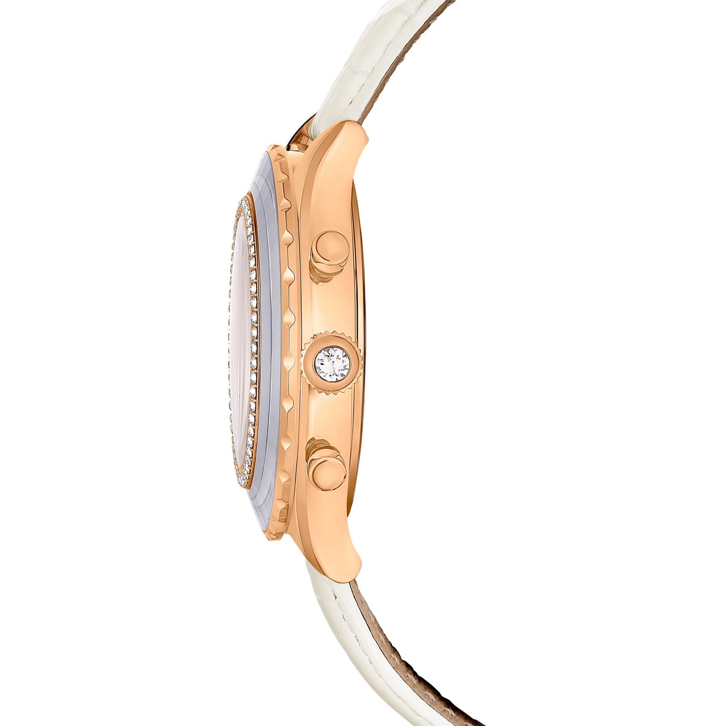 Reloj Octea Chrono, Fabricado en Suiza, Correa de piel, Blanco, Acabado tono oro rosa