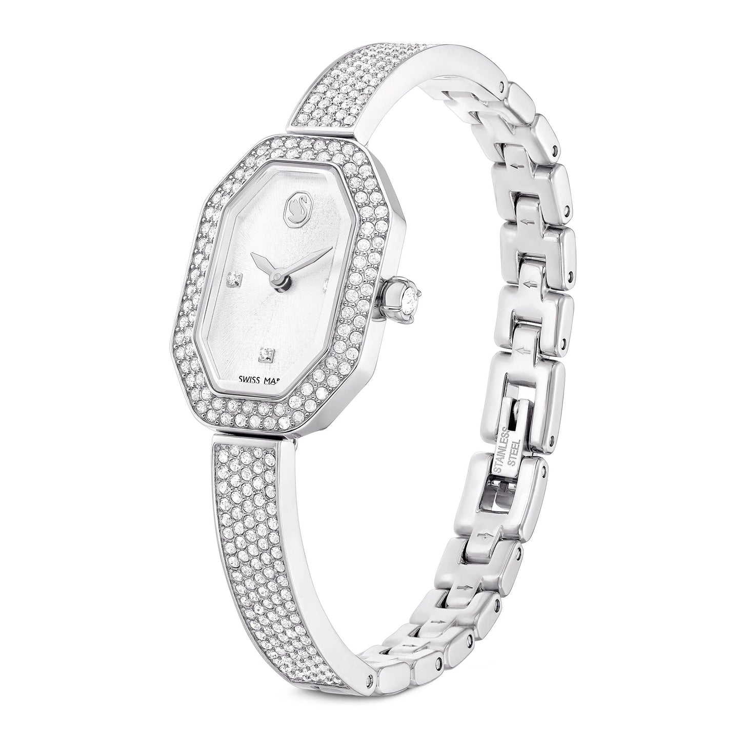 Reloj Dextera Bangle, Fabricado en Suiza, Brazalete de metal, Tono plateado, Acero inoxidable