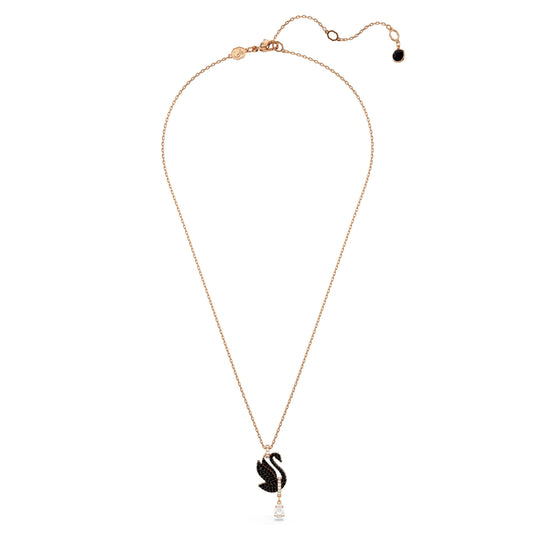 Colgante Swarovski Iconic Swan, Cisne, Negro, Baño tono oro rosa