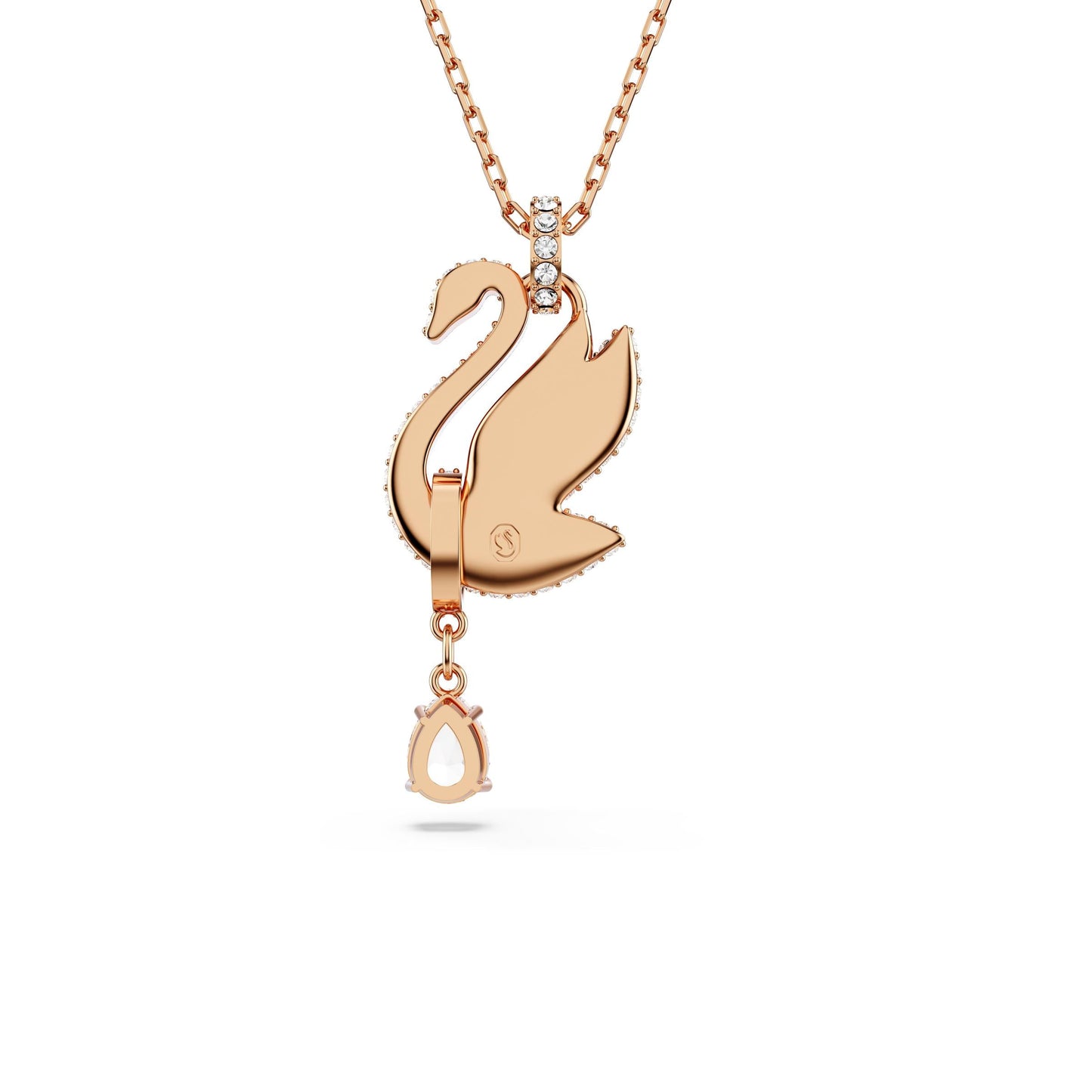Colgante Swarovski Iconic Swan, Cisne, Negro, Baño tono oro rosa