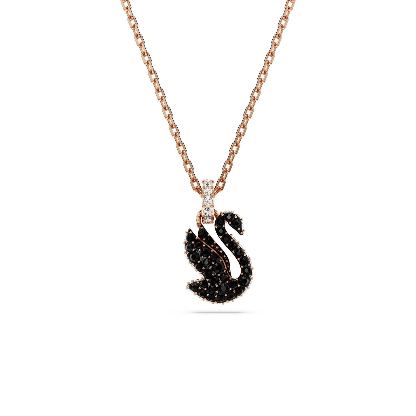 Colgante Swarovski Iconic Swan, Cisne, Pequeño, Negro, Baño tono oro rosa