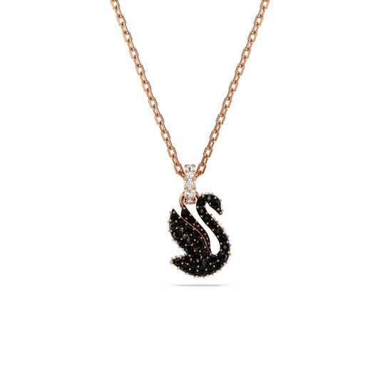Colgante Swarovski Iconic Swan, Cisne, Pequeño, Negro, Baño tono oro rosa