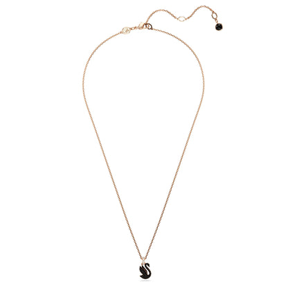 Colgante Swarovski Iconic Swan, Cisne, Pequeño, Negro, Baño tono oro rosa